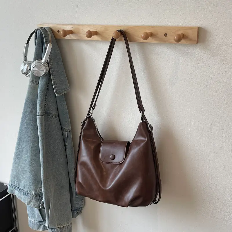 Retro Korean Style Large Brown Tote Bag for Women - Image 5