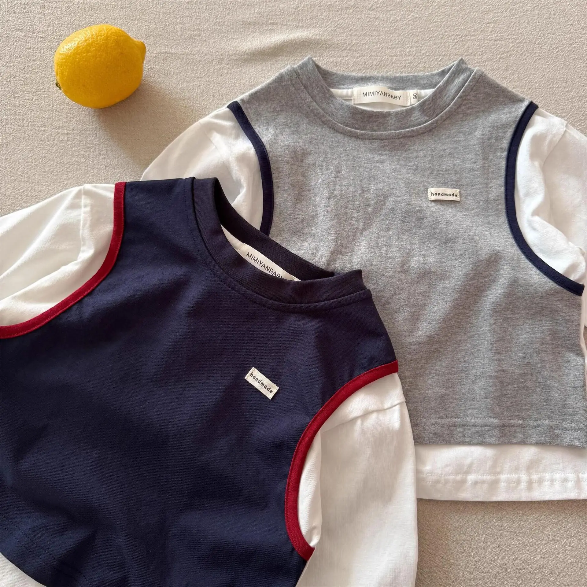 Children's 2-Piece Cotton T-Shirt Set Navy Gray - Image 3