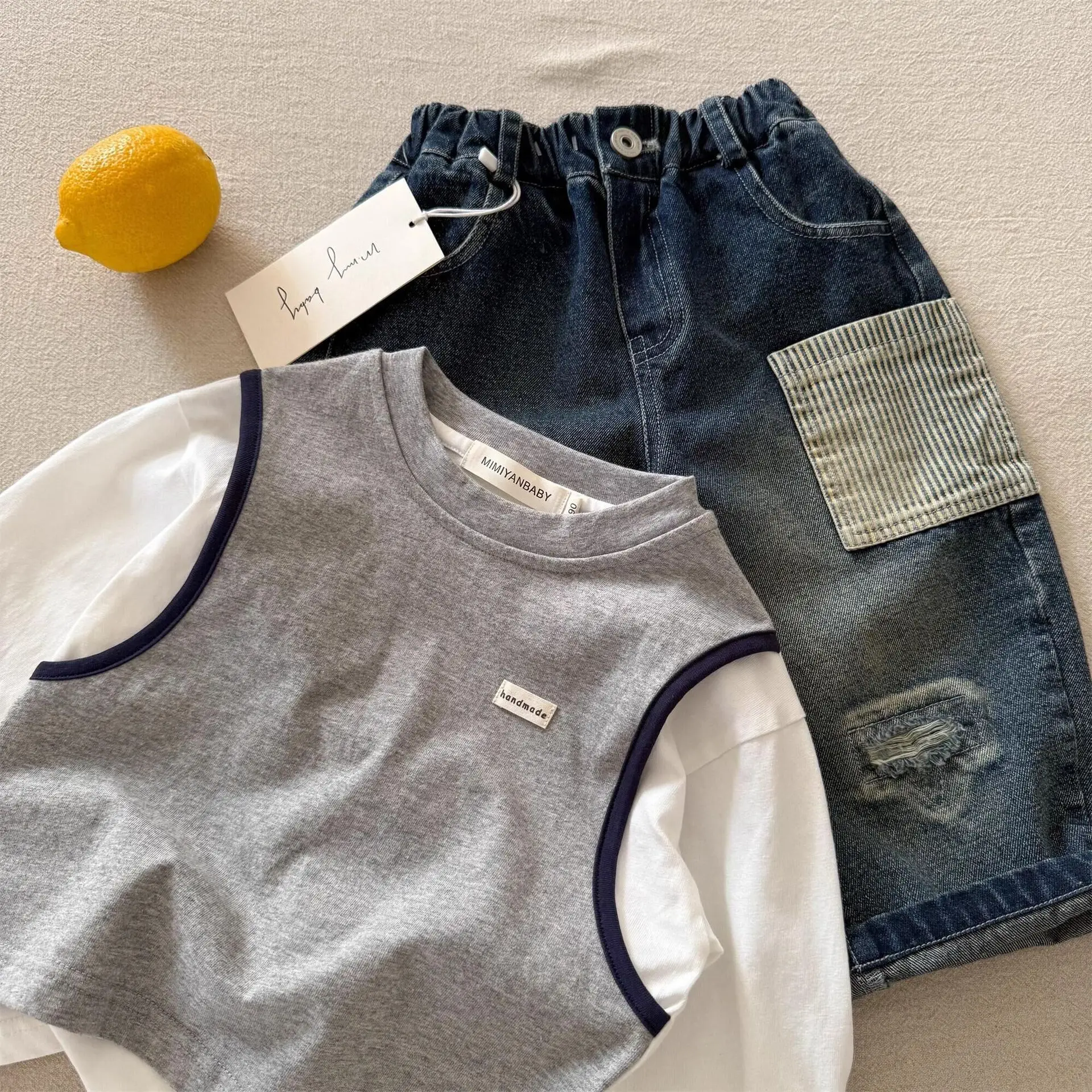 Children's 2-Piece Cotton T-Shirt Set Navy Gray — feature 11