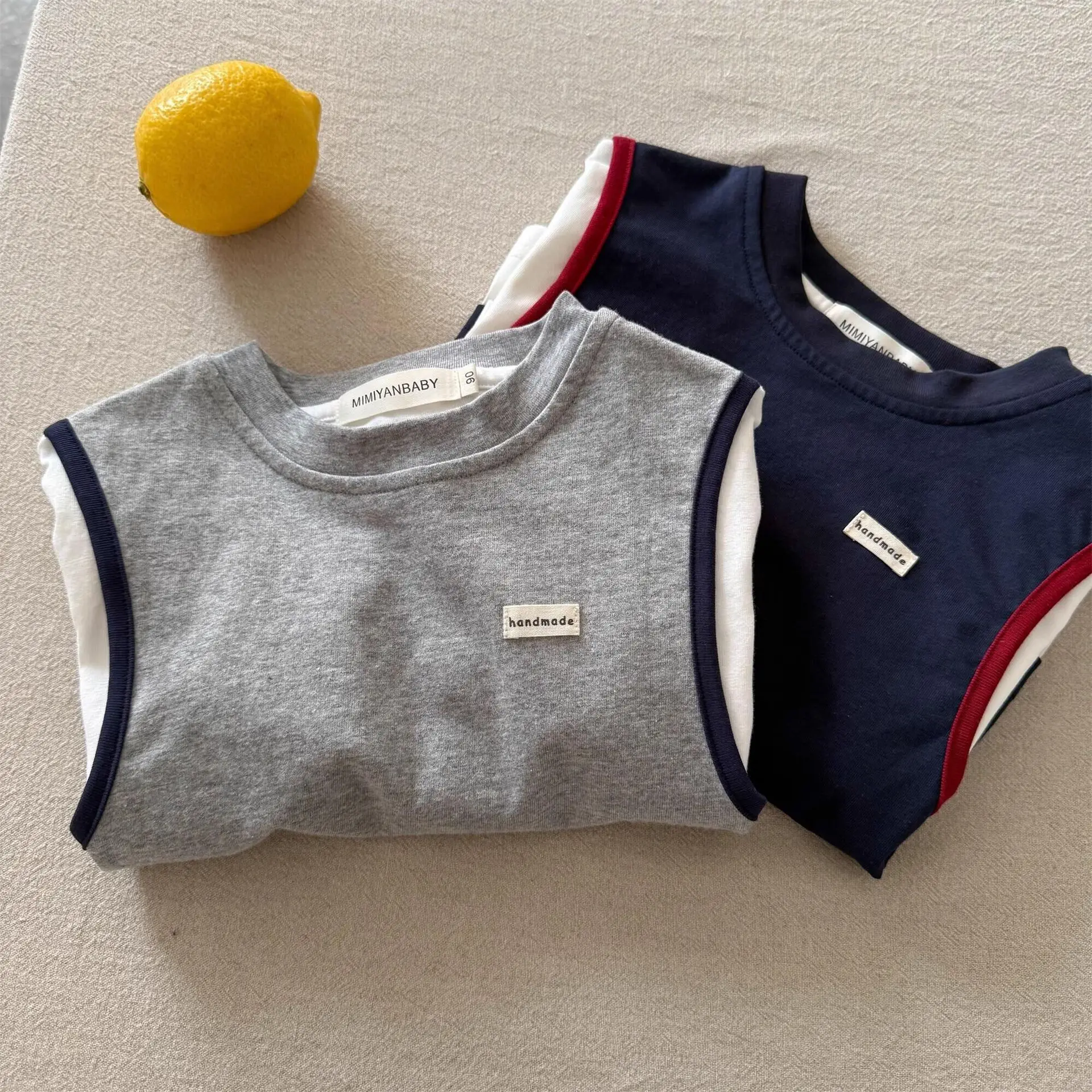 Children's 2-Piece Cotton T-Shirt Set Navy Gray — feature 12