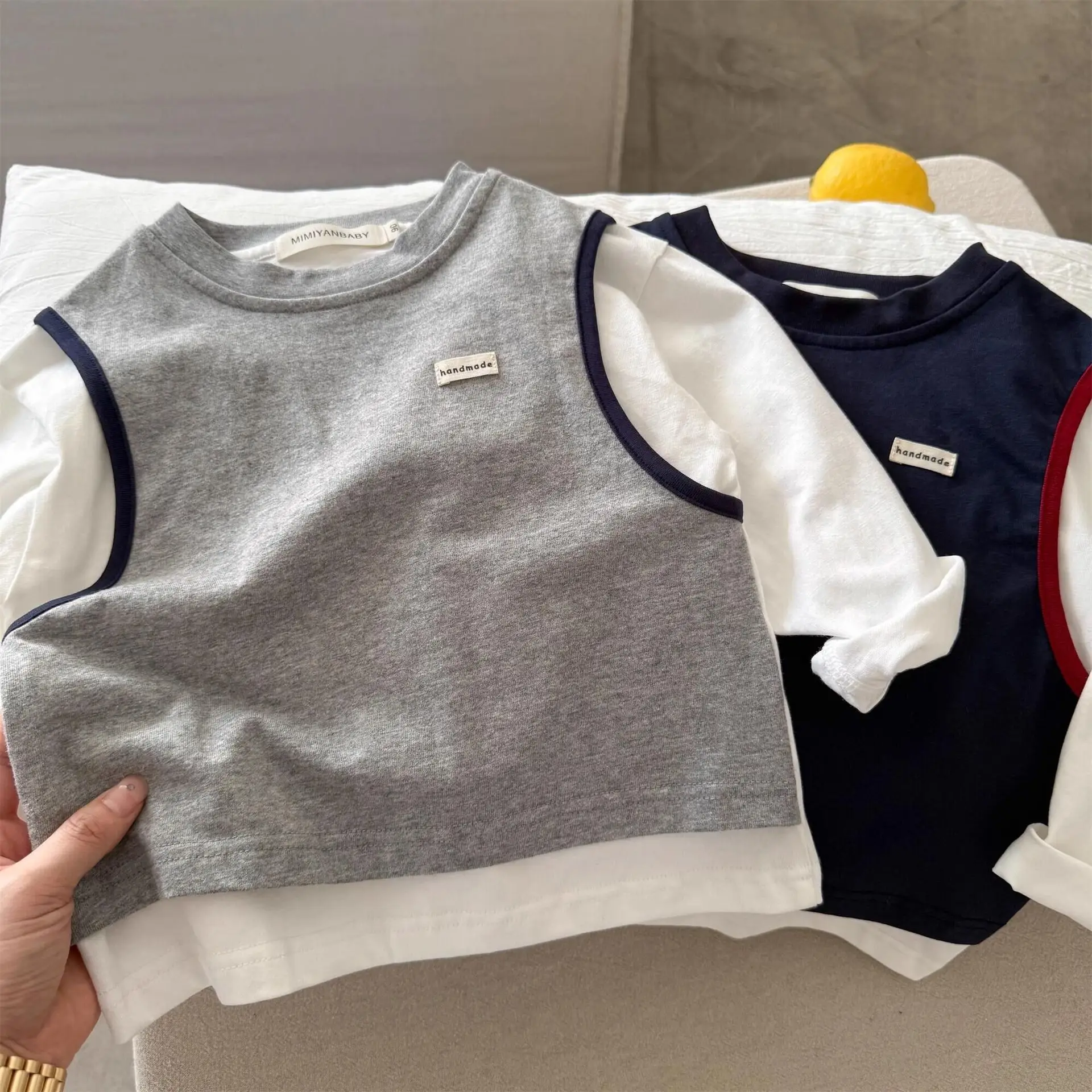 Children's 2-Piece Cotton T-Shirt Set Navy Gray — feature 13