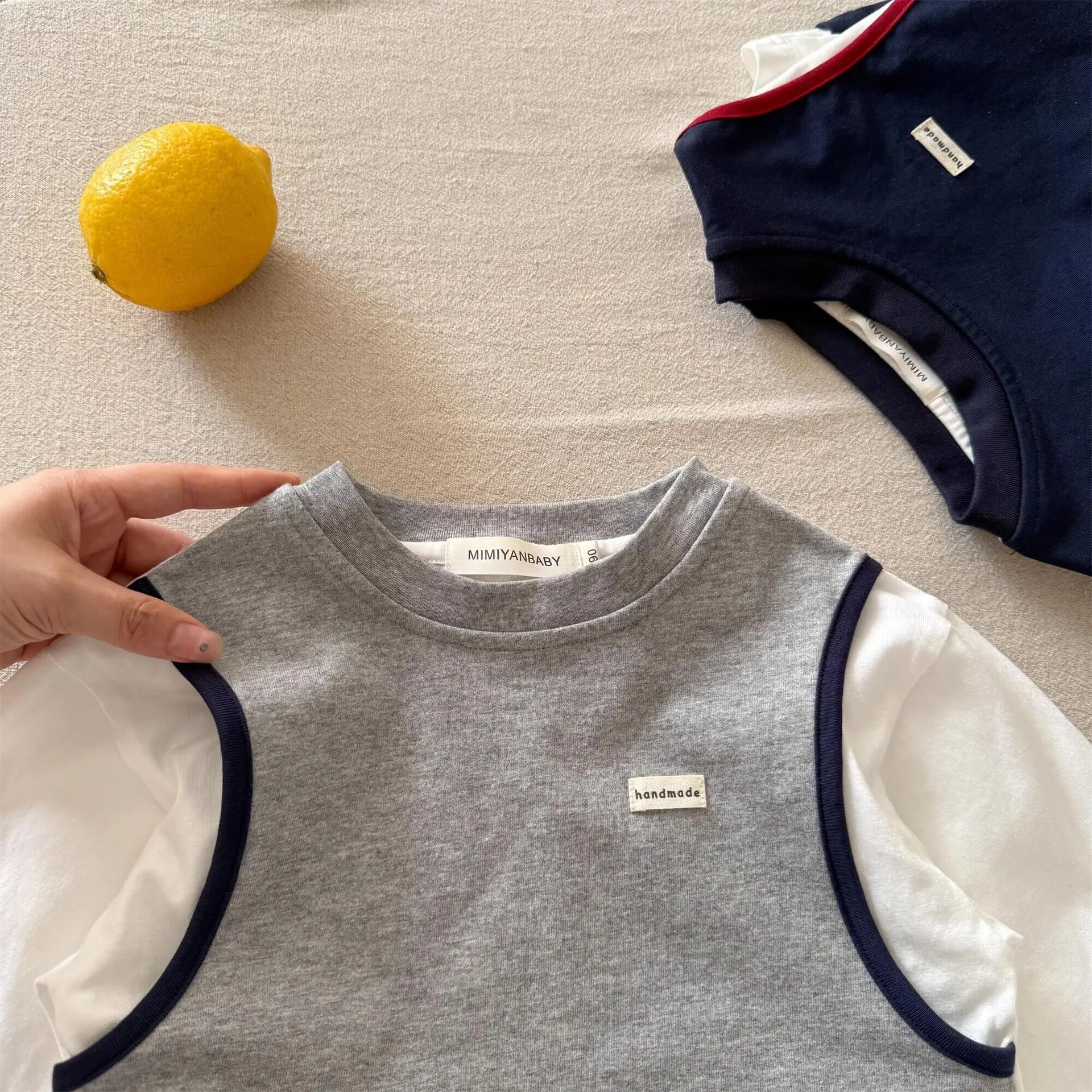 Children's 2-Piece Cotton T-Shirt Set Navy Gray — feature 14