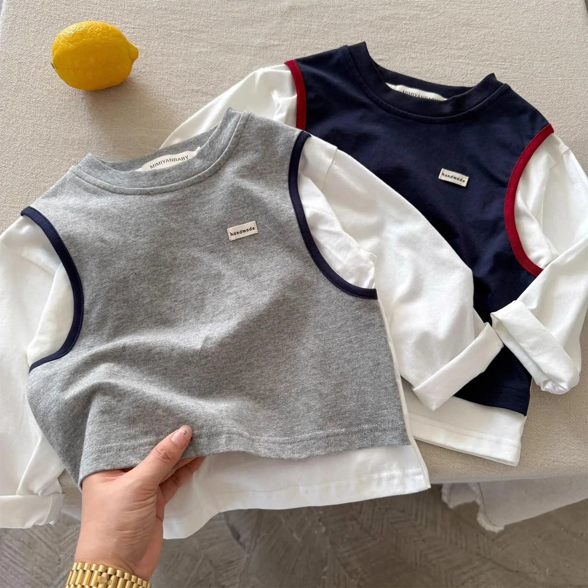 Children's 2-Piece Cotton T-Shirt Set Navy Gray — feature 7