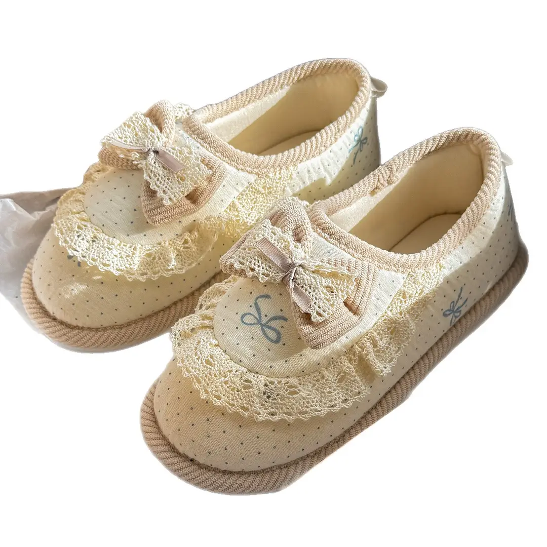 2025 New Winter Style Girly Lace Bow Bag Heel Thin Maternity Ladies Home Confinement Shoes