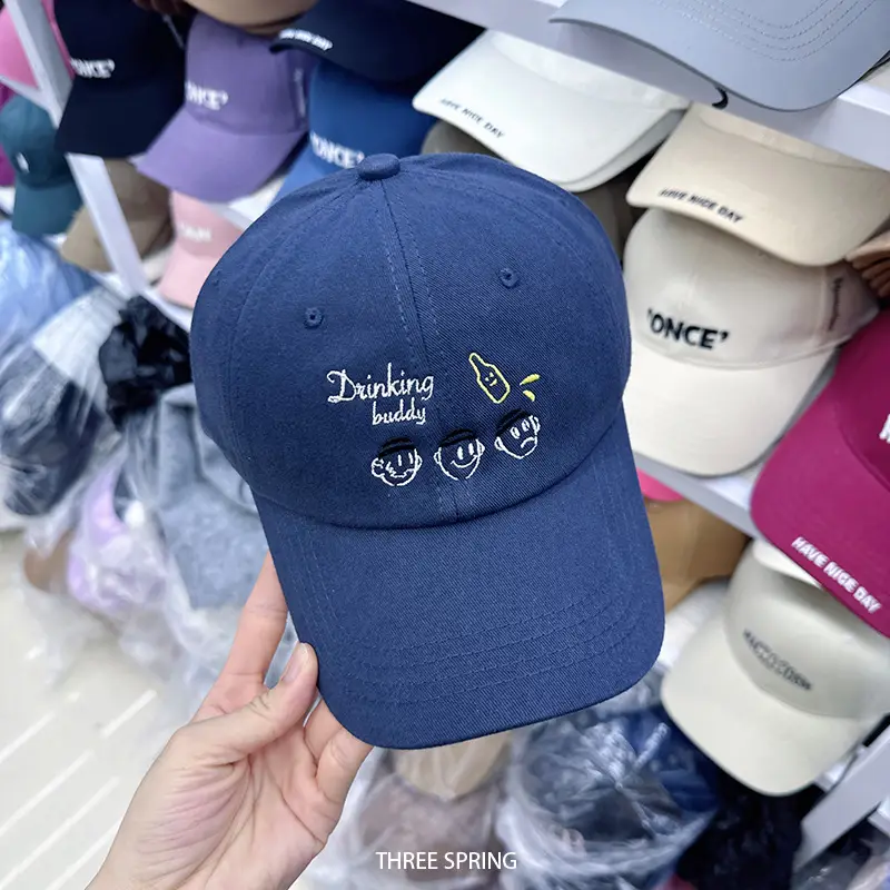 Women Blue Embroidered Baseball Cap Large Head Circumference - Image 2