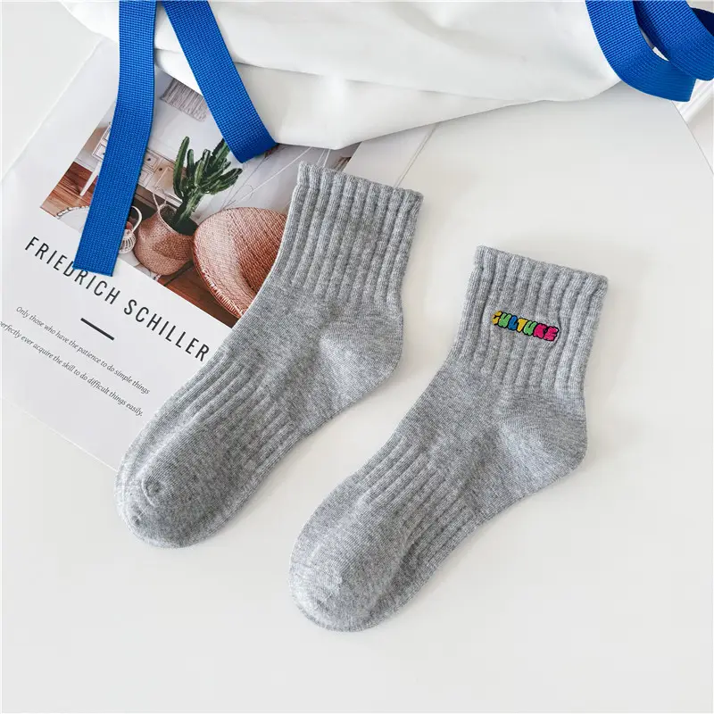 Cityboy Socks Men's Korean Style Ins Trendy Embroider Stylish Colorfulful Letter Accent High Street Skateboarding Sports Mid-Calf Socks