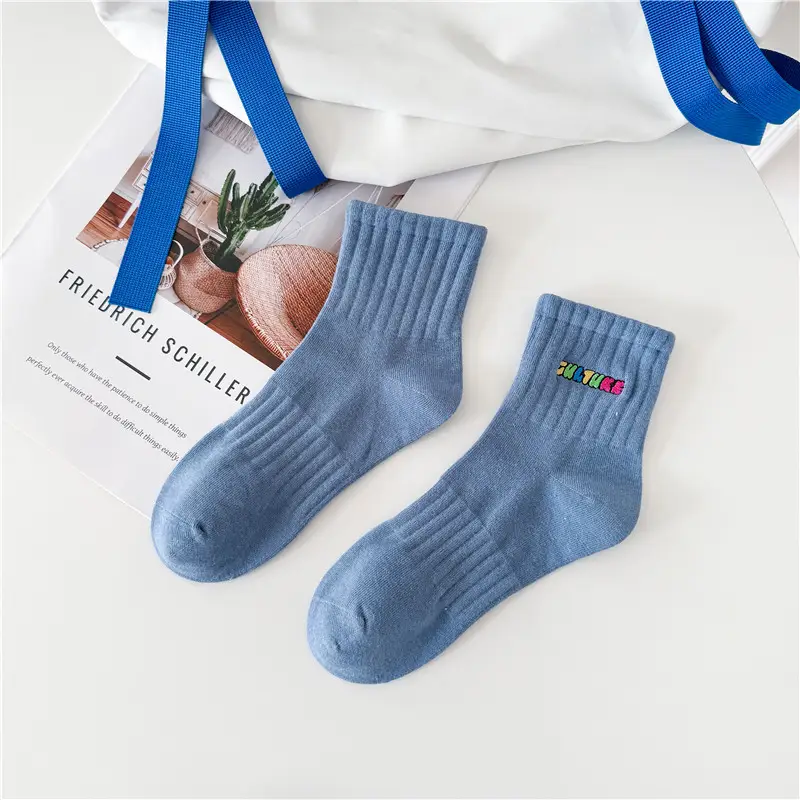 Cityboy Socks Men's Korean Style Ins Trendy Embroider Stylish Colorfulful Letter Accent High Street Skateboarding Sports Mid-Calf Socks