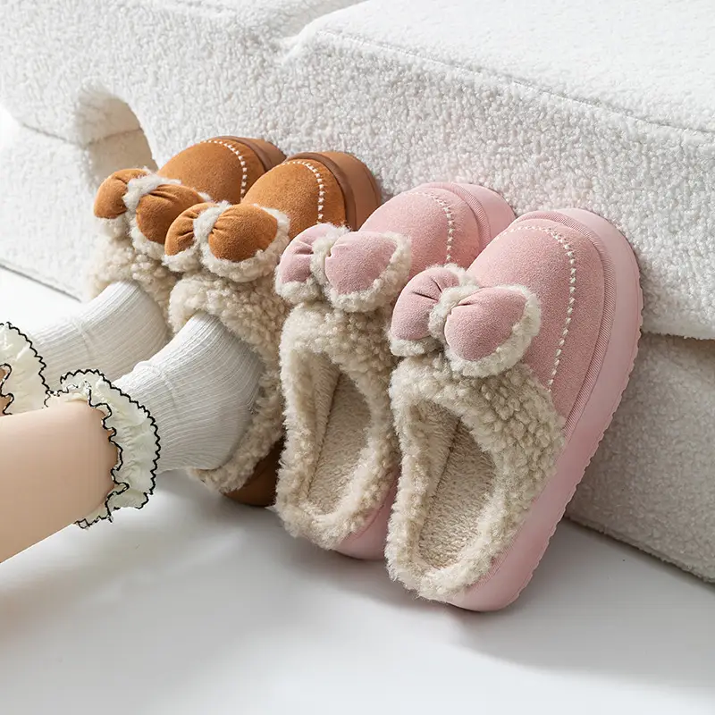 Cotton Slippers for Home Autumn and Winter Stereo Bow Design Multi-Color Versatile Cotton Slippers Thick-Soled Warm Furry Slippers That Can Be Worn Outside - Image 5