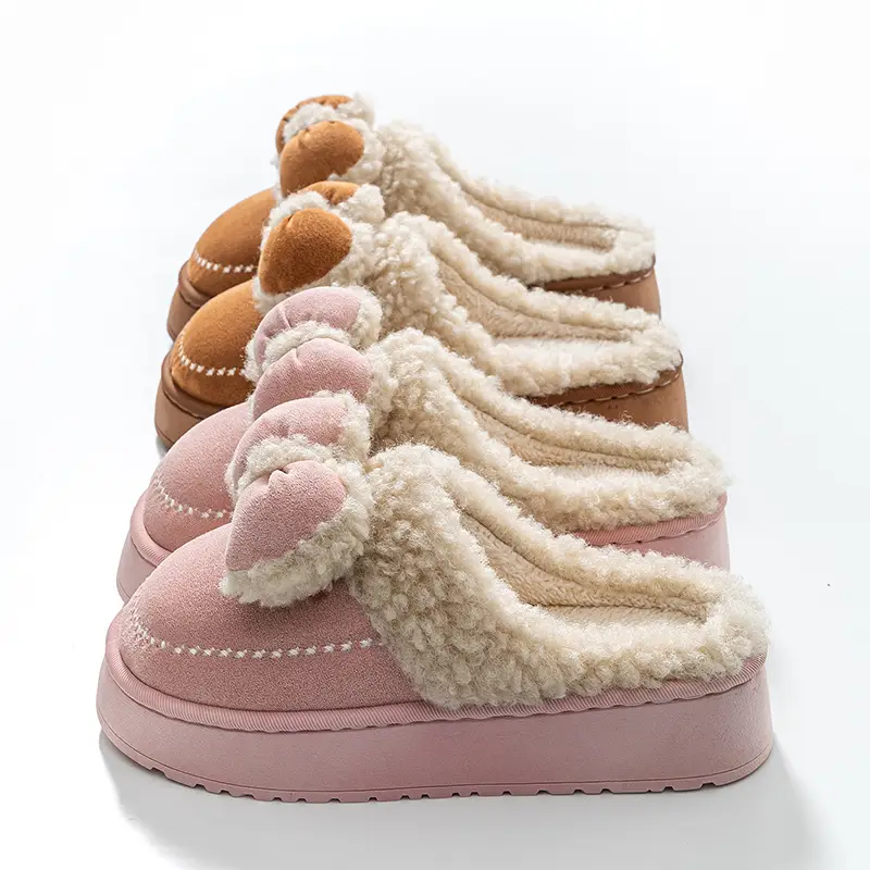 Cotton Slippers for Home Autumn and Winter Stereo Bow Design Multi-Color Versatile Cotton Slippers Thick-Soled Warm Furry Slippers That Can Be Worn Outside - Image 7