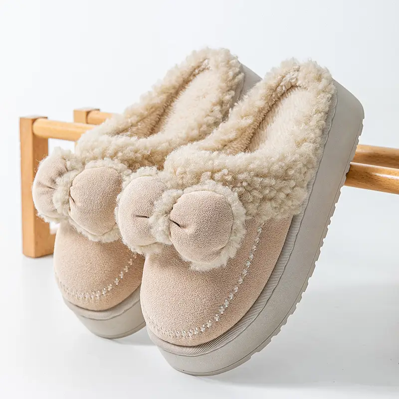 Cotton Slippers for Home Autumn and Winter Stereo Bow Design Multi-Color Versatile Cotton Slippers Thick-Soled Warm Furry Slippers That Can Be Worn Outside - Image 2