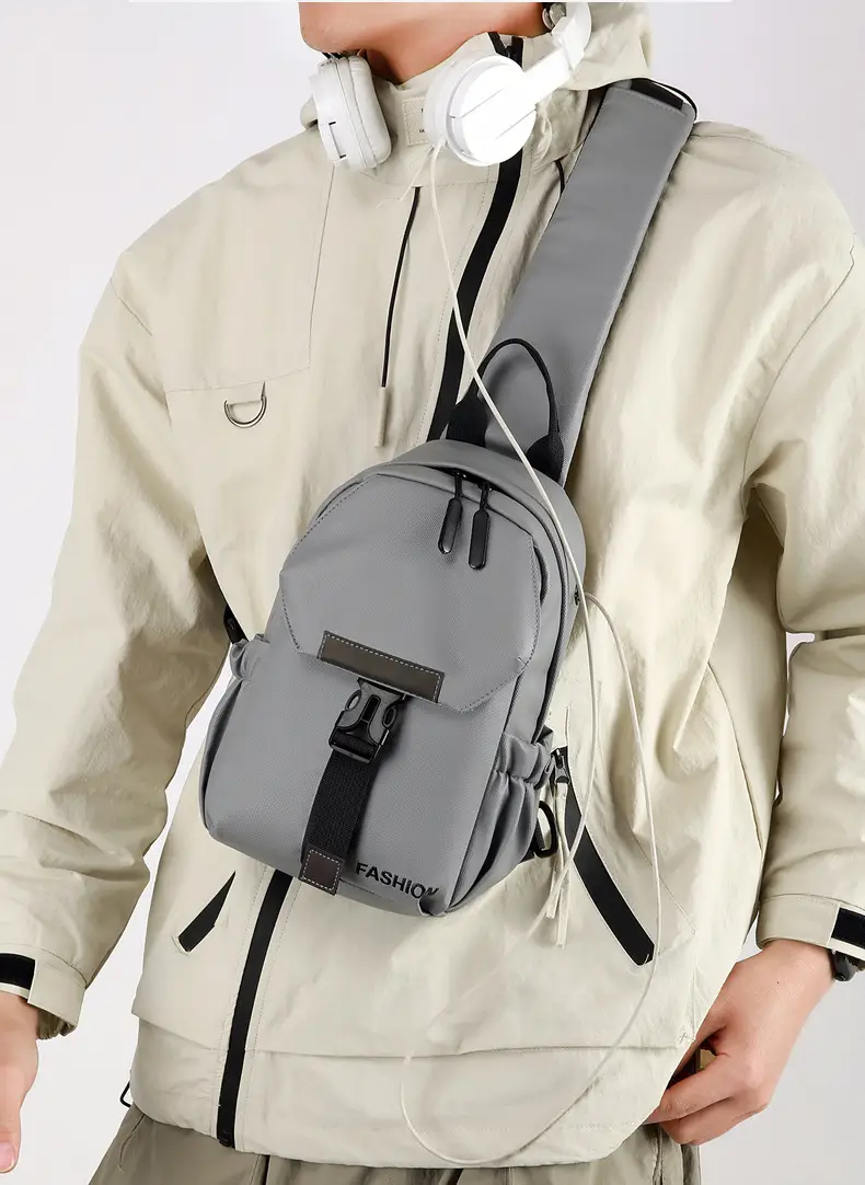 Men's Grey Crossbody Backpack with Adjustable Strap — feature 11