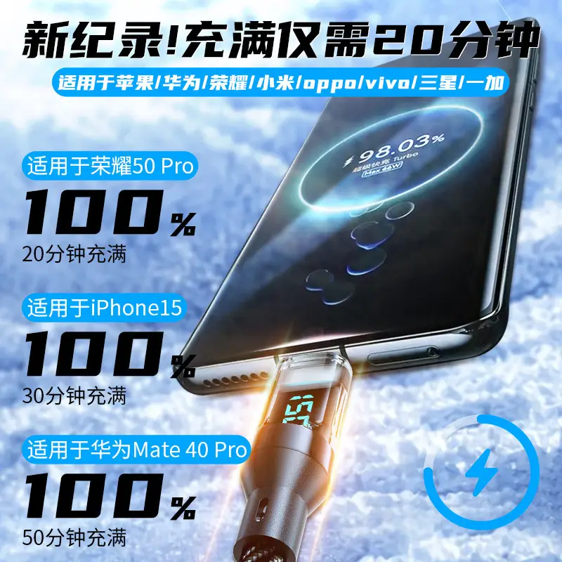Smart Digital Display Type-C Data Cable 240W Super Fast Charging Suitable for Huawei Oppo Xiaomi Apple 15 Charging Cable