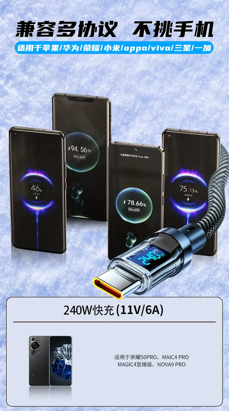 Smart Digital Display Type-C Data Cable 240W Super Fast Charging Suitable for Huawei Oppo Xiaomi Apple 15 Charging Cable — feature 14