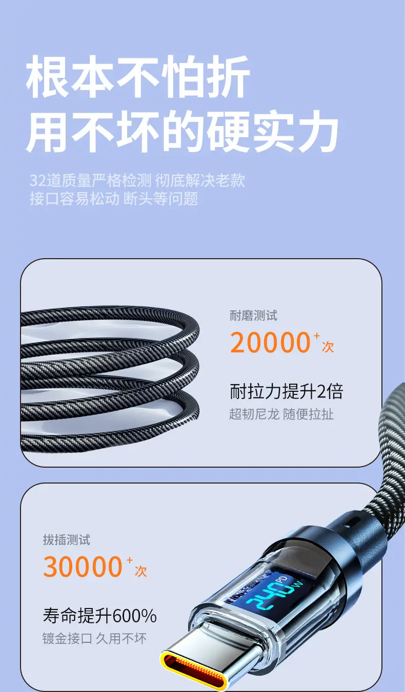 Smart Digital Display Type-C Data Cable 240W Super Fast Charging Suitable for Huawei Oppo Xiaomi Apple 15 Charging Cable — feature 9
