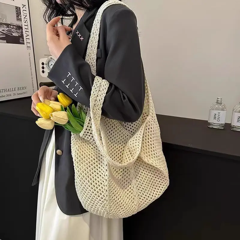 Women's Handwoven Mesh Beach Bag Large Capacity One Shoulder