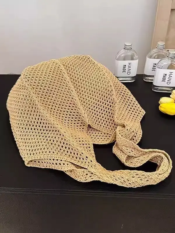 Women's Handwoven Mesh Beach Bag Large Capacity One Shoulder — feature 7