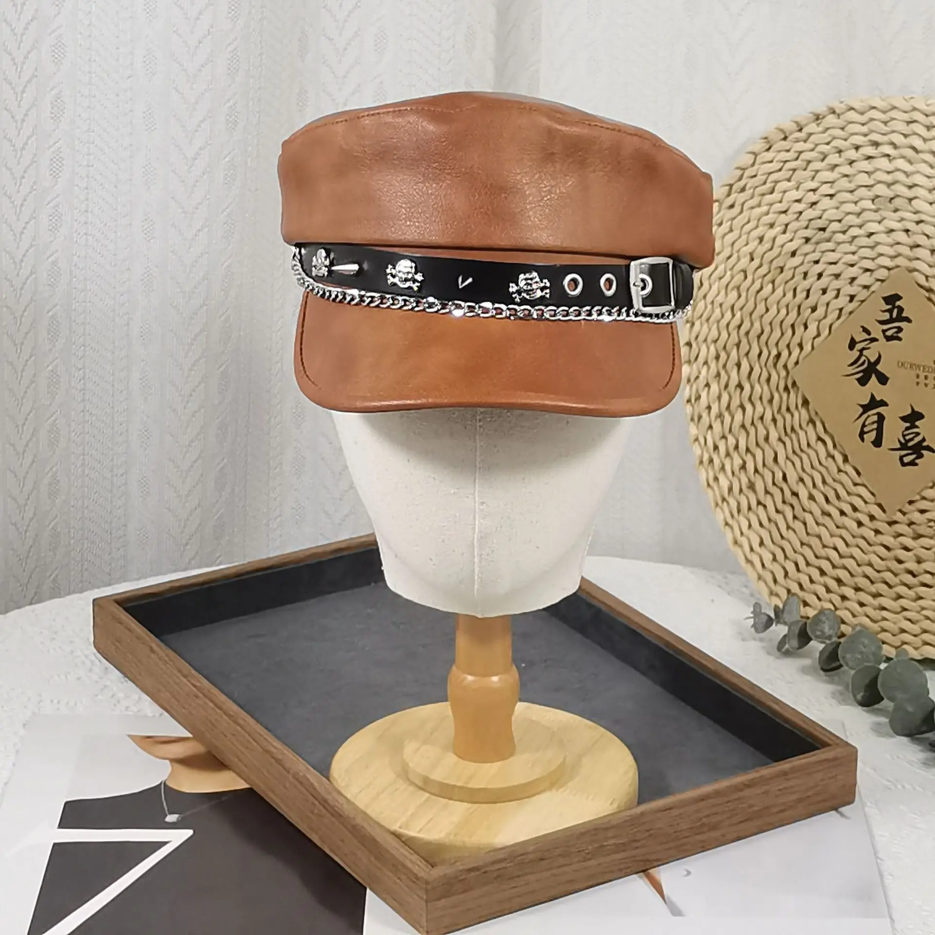 Women's Vintage Gradient Beret Navy Face-Slimming Cap Large Circumference - Image 7