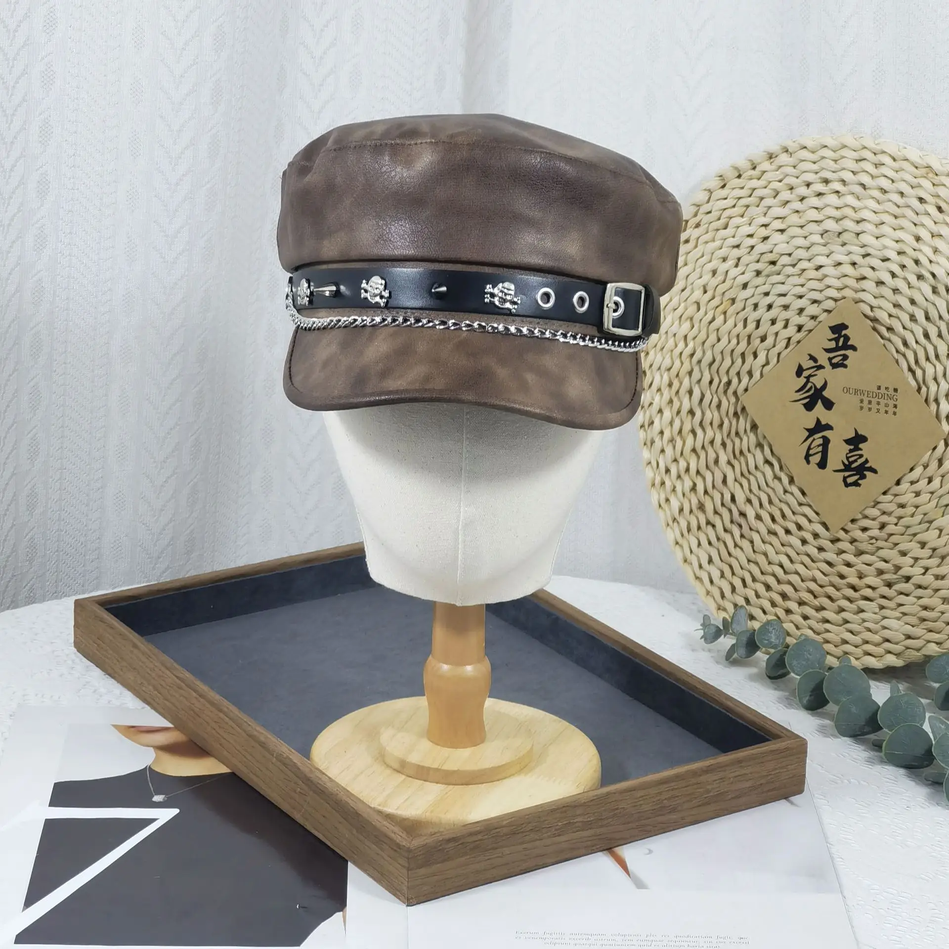 Women's Vintage Gradient Beret Navy Face-Slimming Cap Large Circumference - Image 2