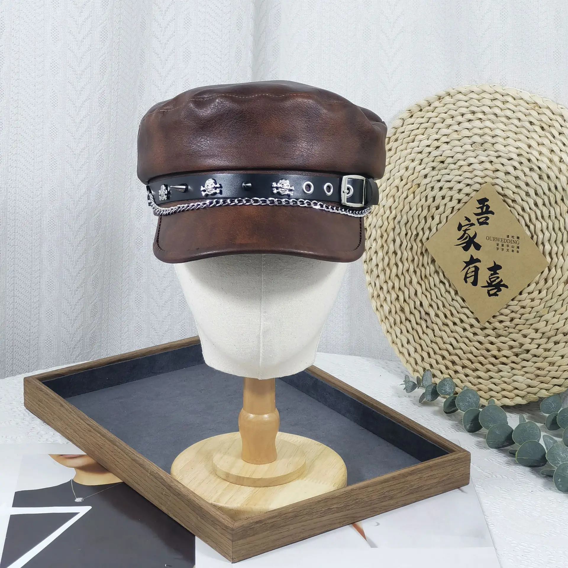 Women's Vintage Gradient Beret Navy Face-Slimming Cap Large Circumference - Image 4
