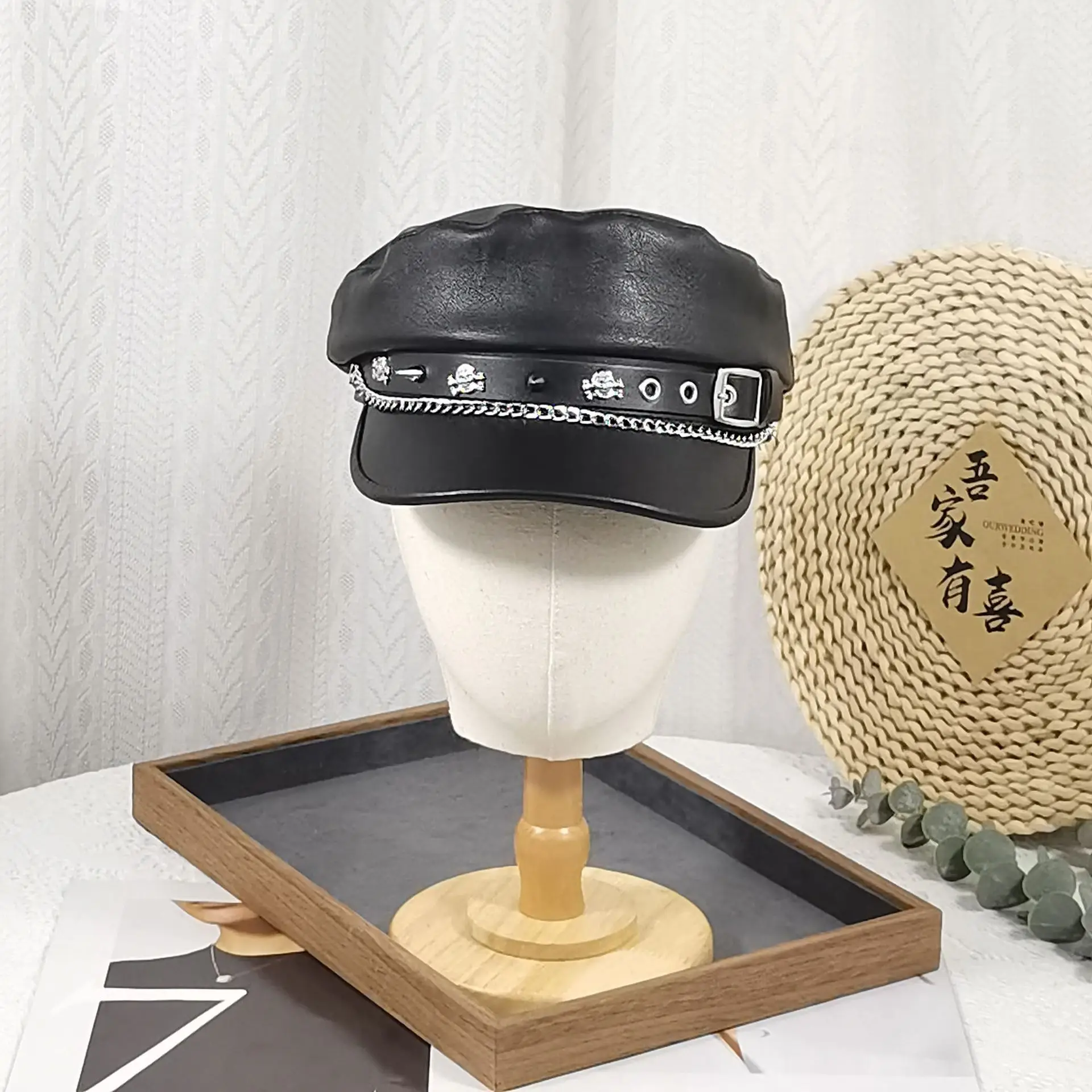 Women's Vintage Gradient Beret Navy Face-Slimming Cap Large Circumference - Image 5