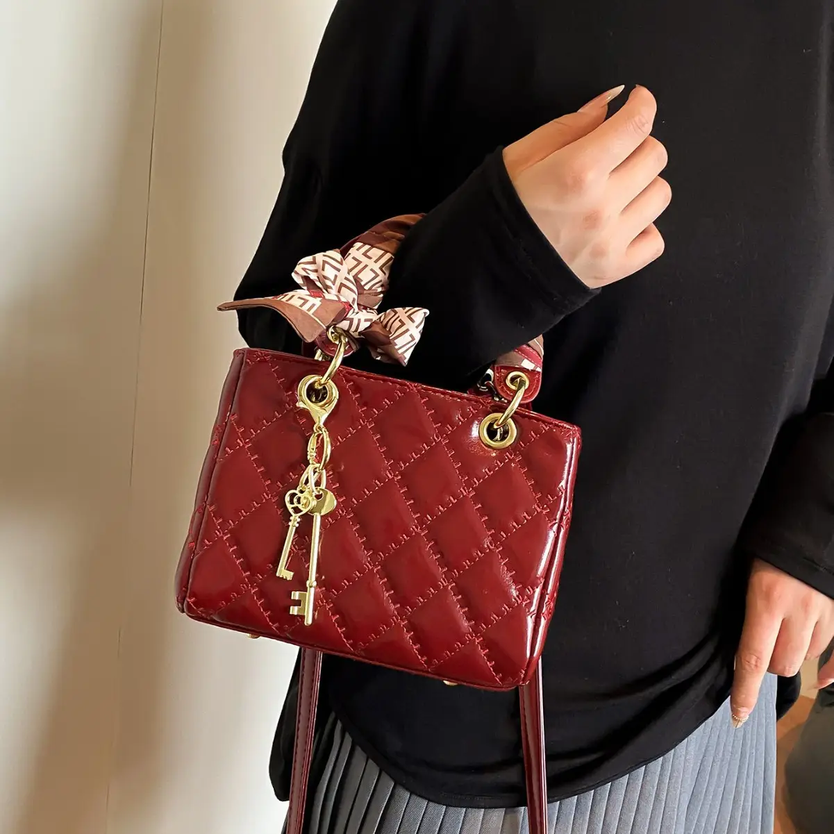 Red Quilted Princess Diana Style Handbag for Women - Image 4