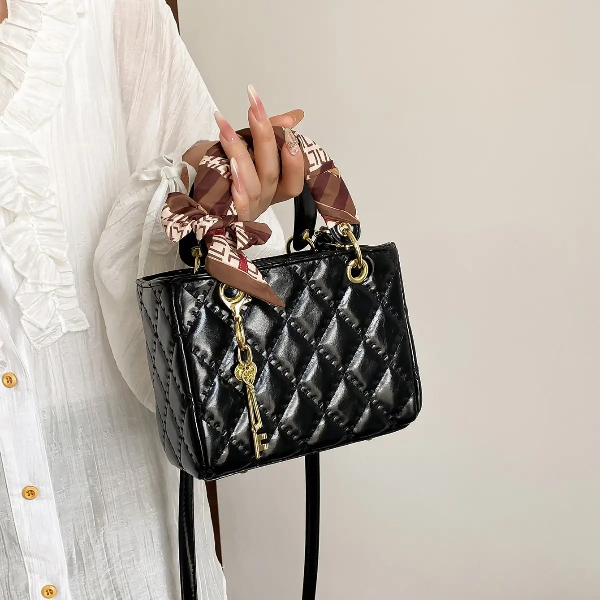 Red Quilted Princess Diana Style Handbag for Women - Image 5