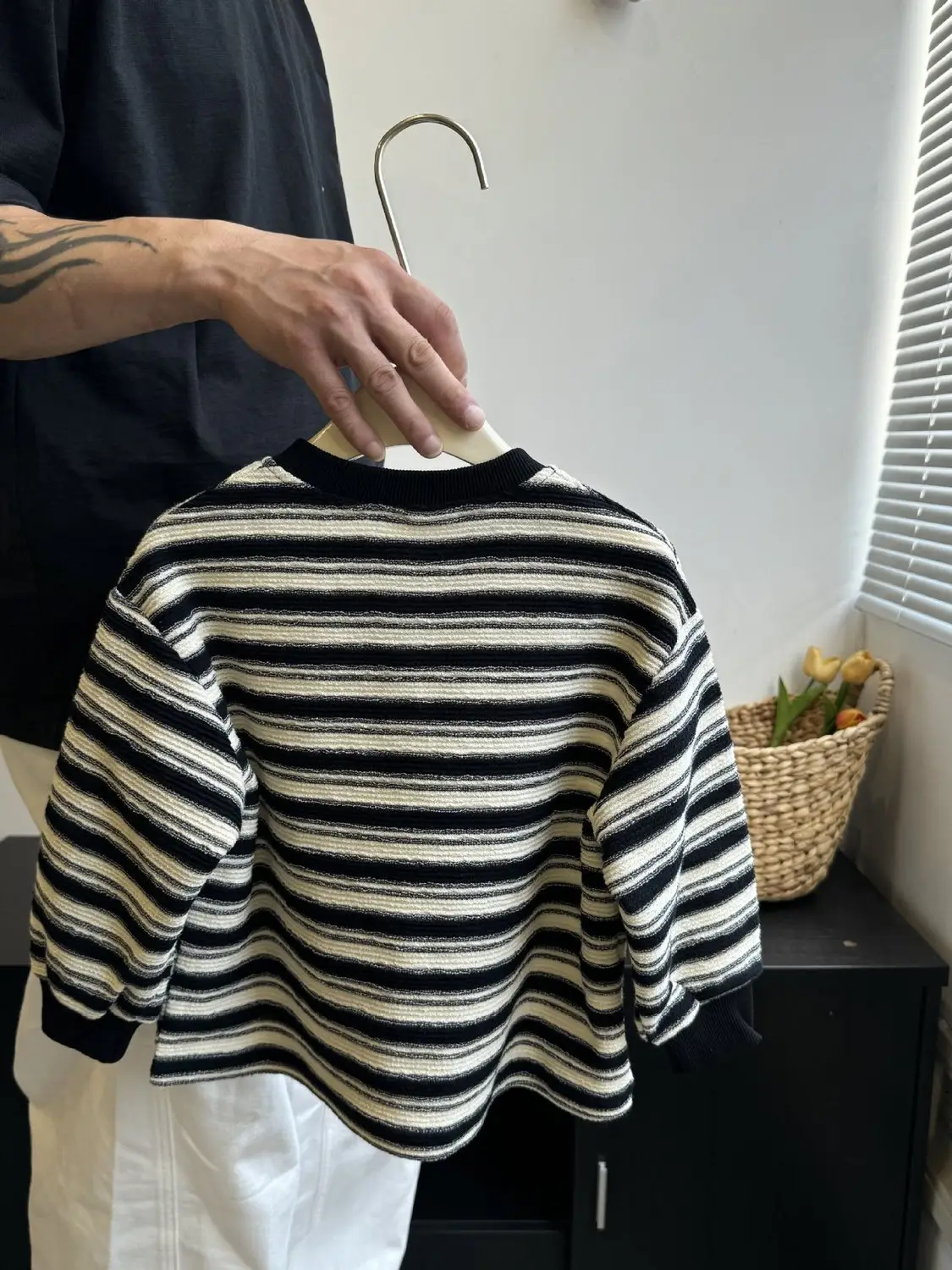 2025 Girls Striped Long Sleeve T-Shirt Set Black White — feature 11