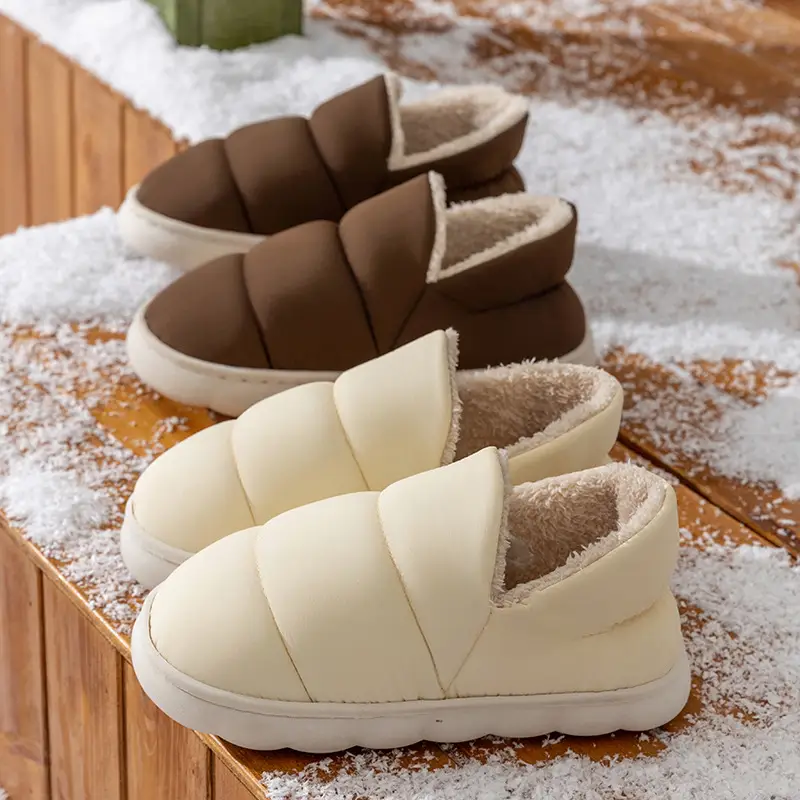 Men's Warm Plush Half-Cap Slippers Cream Brown Winter