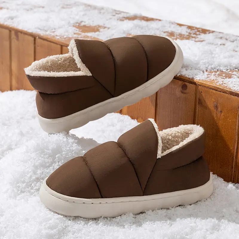 Men's Warm Plush Half-Cap Slippers Cream Brown Winter
