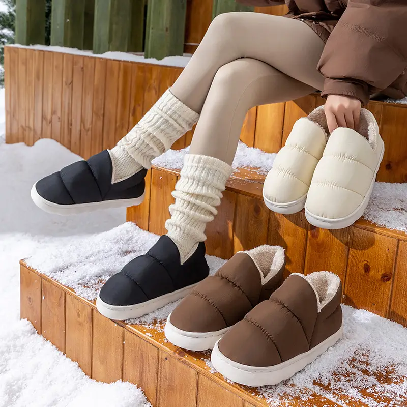 Men's Warm Plush Half-Cap Slippers Cream Brown Winter