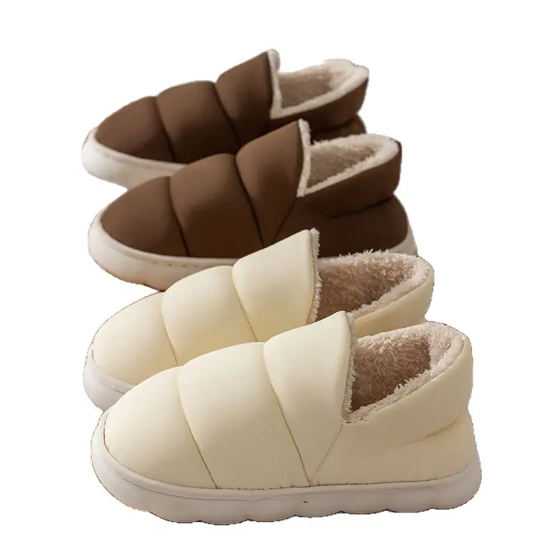 Men's Warm Plush Half-Cap Slippers Cream Brown Winter