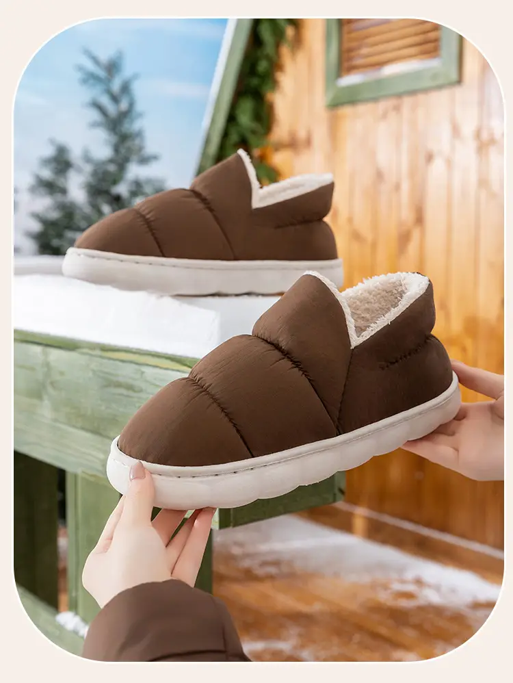 Men's Warm Plush Half-Cap Slippers Cream Brown Winter — feature 14