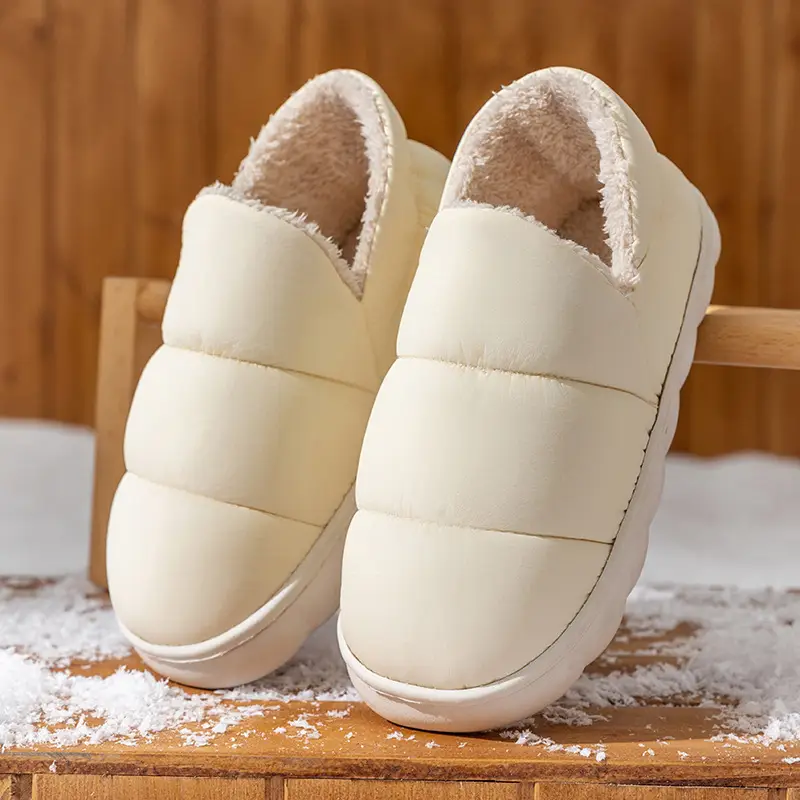 Men's Warm Plush Half-Cap Slippers Cream Brown Winter