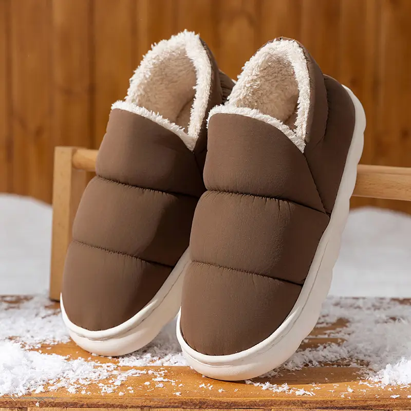 Men's Warm Plush Half-Cap Slippers Cream Brown Winter