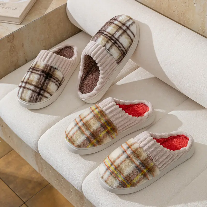 Women Plaid Fleece Lined Slippers Autumn Winter 2025 - Image 26