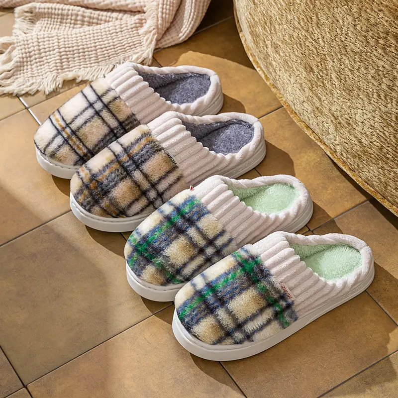 Women Plaid Fleece Lined Slippers Autumn Winter 2025 - Image 27