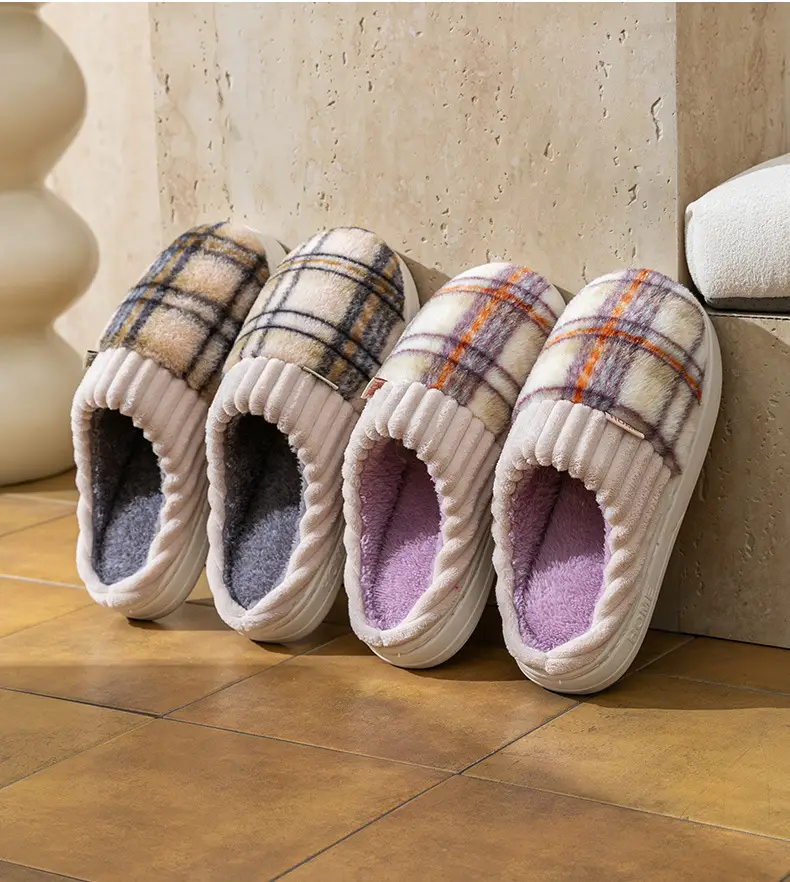 Women Plaid Fleece Lined Slippers Autumn Winter 2025 — feature 19