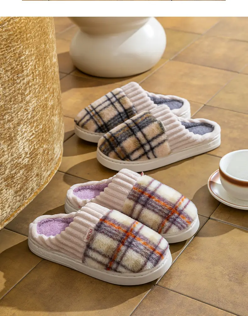 Women Plaid Fleece Lined Slippers Autumn Winter 2025 — feature 21