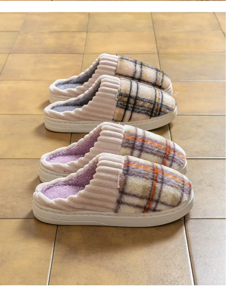 Women Plaid Fleece Lined Slippers Autumn Winter 2025 — feature 23