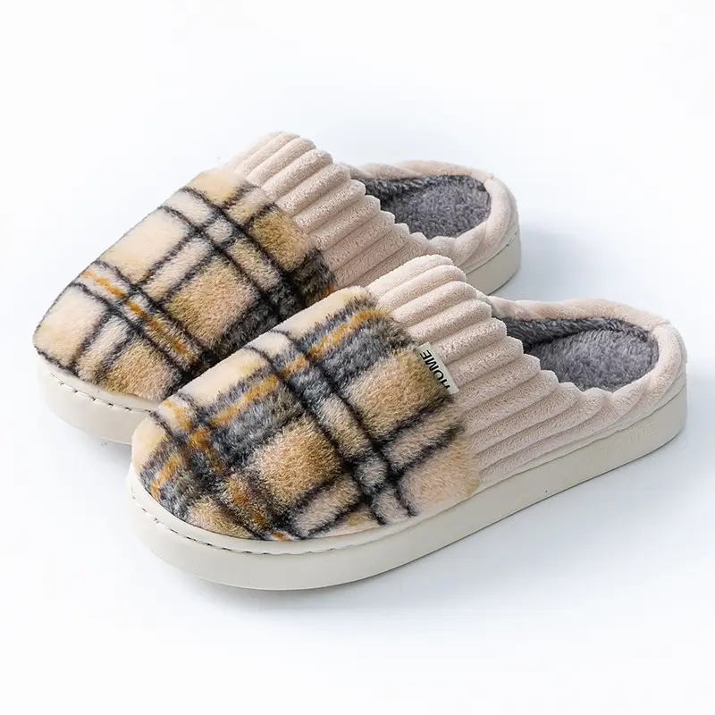 Women Plaid Fleece Lined Slippers Autumn Winter 2025 - Image 4
