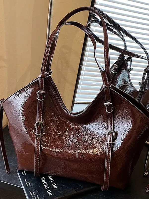 Women Retro Brown Croc Texture Shoulder Bag 2026 - Image 4