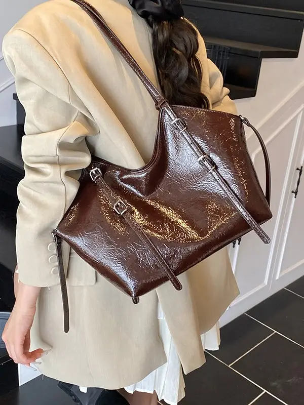 Women Retro Brown Croc Texture Shoulder Bag 2026 - Image 5