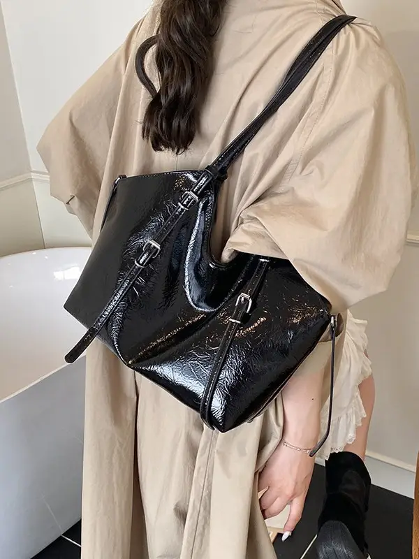 Women Retro Brown Croc Texture Shoulder Bag 2026 - Image 7