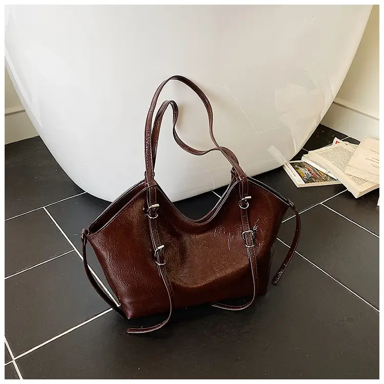 Women Retro Brown Croc Texture Shoulder Bag 2026 — feature 42
