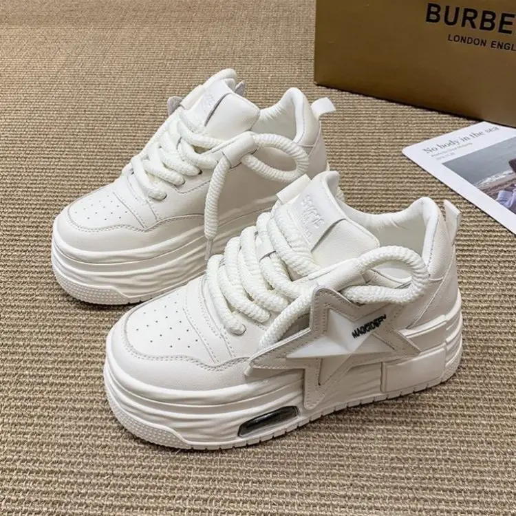 2025 Autumn New Ins Thick-Soled Versatile Women's Fashion Casual Shoes Student Height-Increasing Leather White Sneakers for Women - Image 7