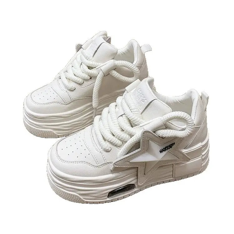 2025 Autumn New Ins Thick-Soled Versatile Women's Fashion Casual Shoes Student Height-Increasing Leather White Sneakers for Women - Image 9