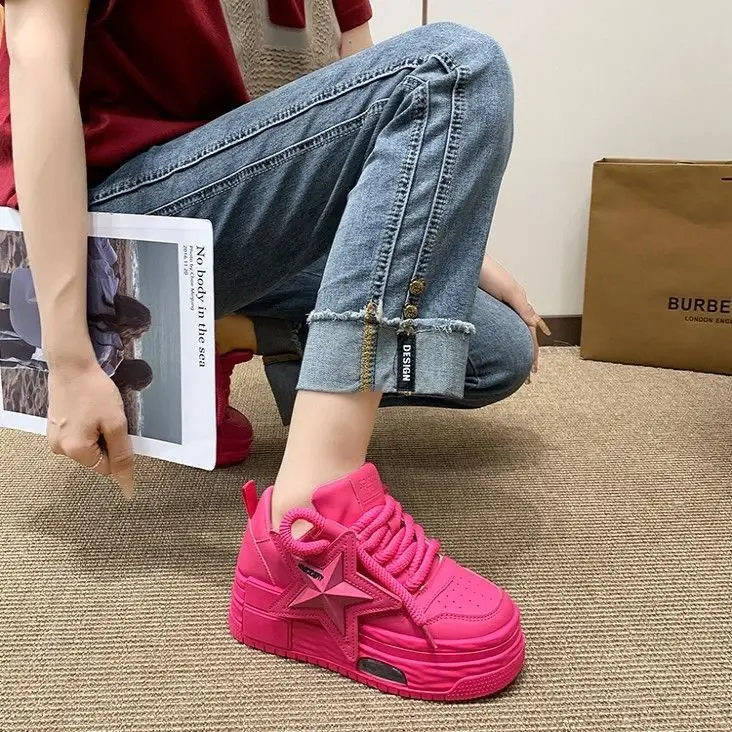2025 Autumn New Ins Thick-Soled Versatile Women's Fashion Casual Shoes Student Height-Increasing Leather White Sneakers for Women — feature 10