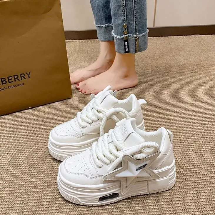 2025 Autumn New Ins Thick-Soled Versatile Women's Fashion Casual Shoes Student Height-Increasing Leather White Sneakers for Women — feature 8