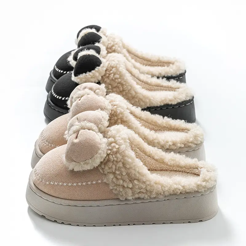 Indoor Thick-Soled Non-Slip Toe-Cap Plush Slippers for Home Winter Warm Confinement Shoes Bow Cotton Slippers Can Be Worn Outside - Image 6