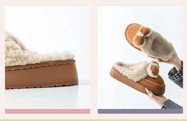 Indoor Thick-Soled Non-Slip Toe-Cap Plush Slippers for Home Winter Warm Confinement Shoes Bow Cotton Slippers Can Be Worn Outside — feature 27